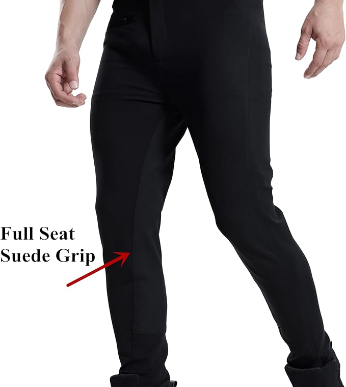 Men's Breeches Full Seat Suede Grip Equestrian Horse Riding Pants Horse Back Show Schooling Breeches with Pocket