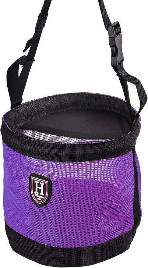 Harrison Howard Horse Muzzle Feed Bag Nylon Mesh Grain Feed Bag with Padded Neck Strap Adjustable Belt Purple Medium