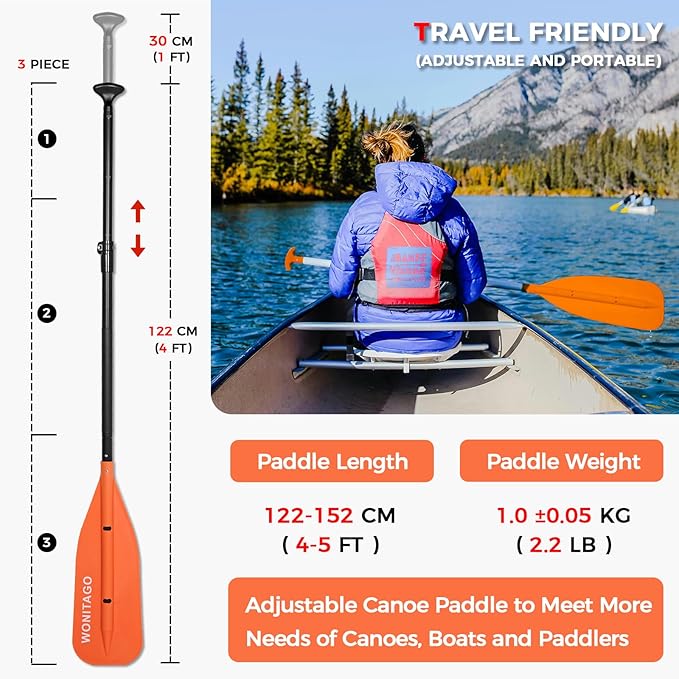 Canoe Paddle with Aluminum Shaft and PP Blade, Adjustable Paddle for Canoeing, Boating and Rafting, 4-5 Ft (122-152 cm)