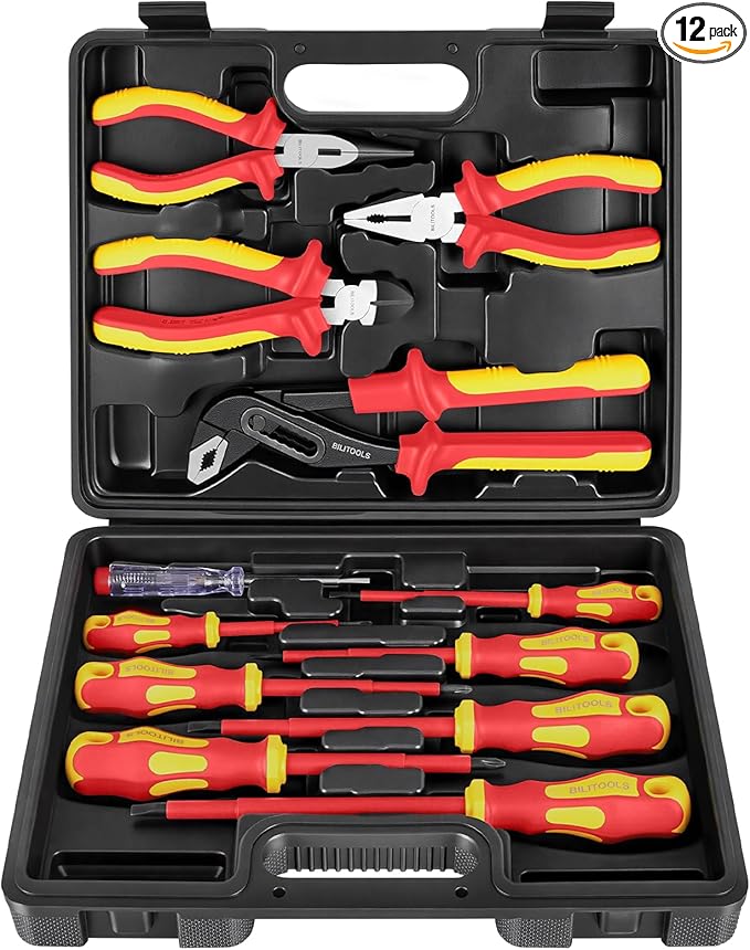 BILITOOLS Insulated Screwdriver & Pliers Set, 1000V Electrical Tools for Electrician Magnetic Phillips Slotted Pozidriv Tips