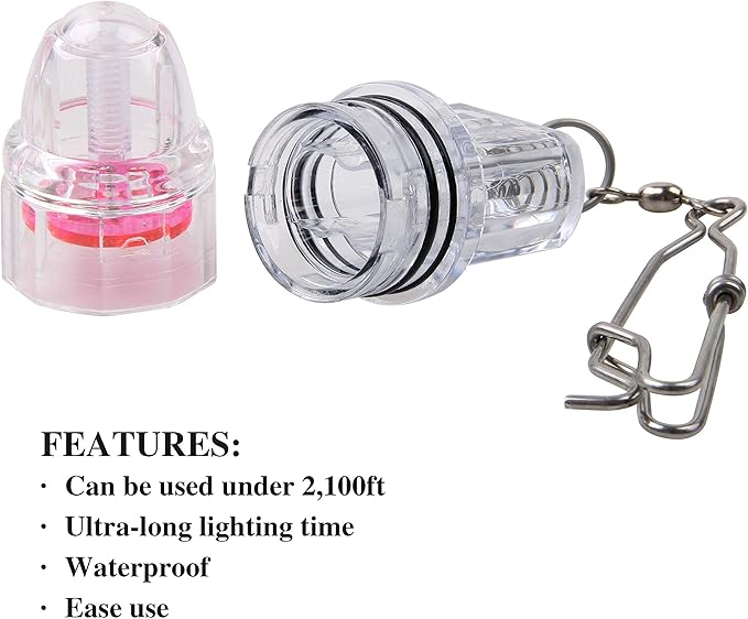 OROOTL LED Fishing Lights Underwater Battery Powered Deep Drop Fishing Light with Clip Waterproof Fish Attracting Lure Lamp Green Blue Red White Multicolor 2,100ft