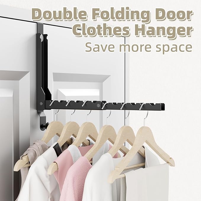 BAKON Over The Door Hangers, Over Door Hooks for Hanging, Small Space Dual Folding Portable Over Door Clothes Hanger for Clothes, Hats, Bags and Towels. (1, Black(Update))