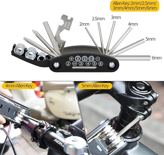 PXZBLG Bike Repair Kit, Bike Tire Repair Tool Kit, Including 16-in-1 Bike Multitool, Bicycle Tire Repair Accessories, Used for Mountain Bike and Road Bike