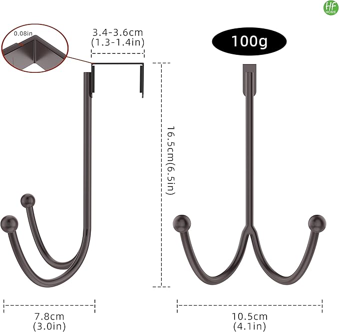 HFHOME 4Packs Over The Door Double Hanger Hooks, Metal Twin Hooks Organizer for Hanging Coats, Hats, Robes, Towels- Brown