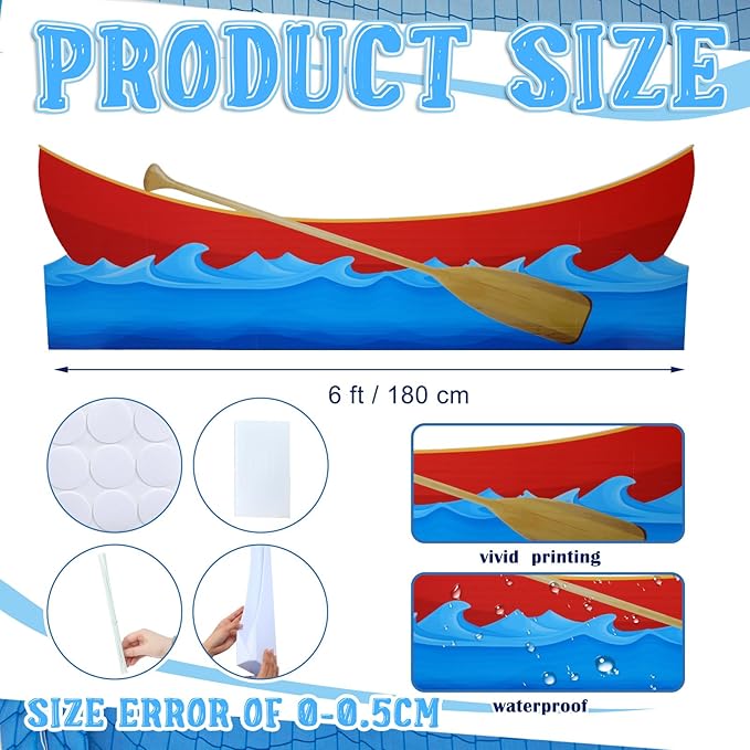 Canoe Cardboard Cutout Stand up Set Beach Nautical-Inspired Events Camping-Themed Canoe Stand up Photo Props for VBS Vacation Bible School Party Supplies (6 Ft)