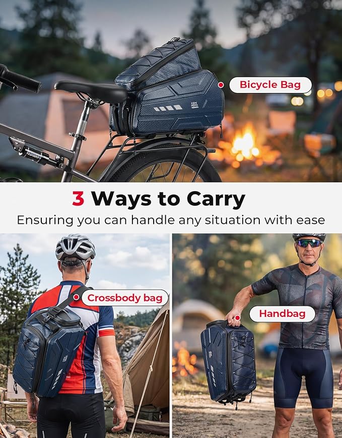 KEMIMOTO 40L E-Bike Battery Bike Bags for Rear Rack, EVA Hard Shell Bag with Reflective Strip and Waterproof cover, Ebike Trunk Bicycle Seat Pannier for Commuter Travel