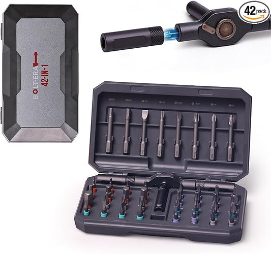42 in 1 Magnetic Screwdriver Set, Magnetic Ratchet Screwdriver Set with Multi-Bit Ratcheting Handle & Bit Magnetizer, Compact Repair Tool Kit with Storage Case for Furniture, Computer, Bicycle and DIY