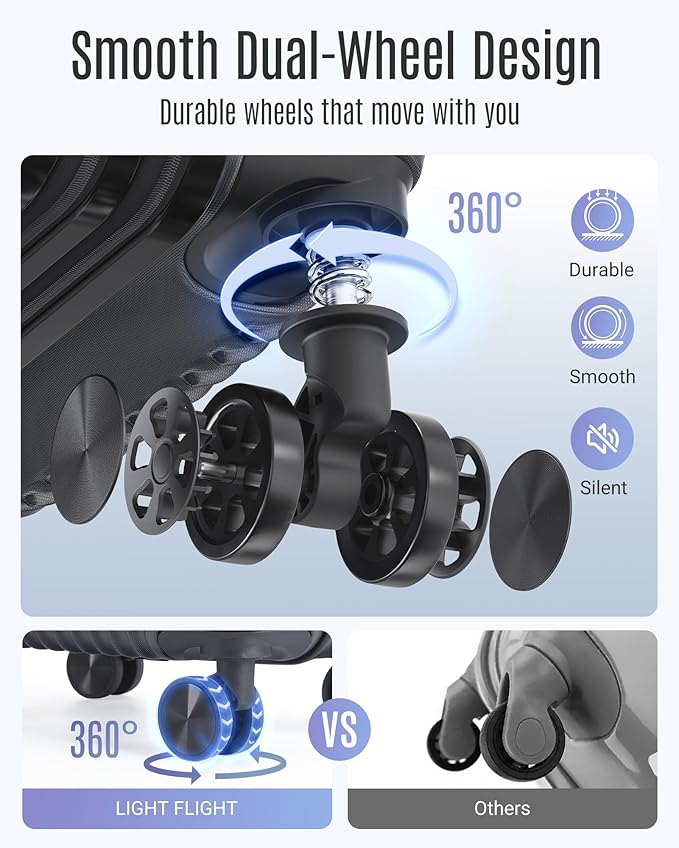 LIGHT FLIGHT スーツケース 3点セット スピナーホイール付き 耐久性ハードシェル TSAロック付き軽量 大容量 (20インチ 24インチ 28インチ) ブラック