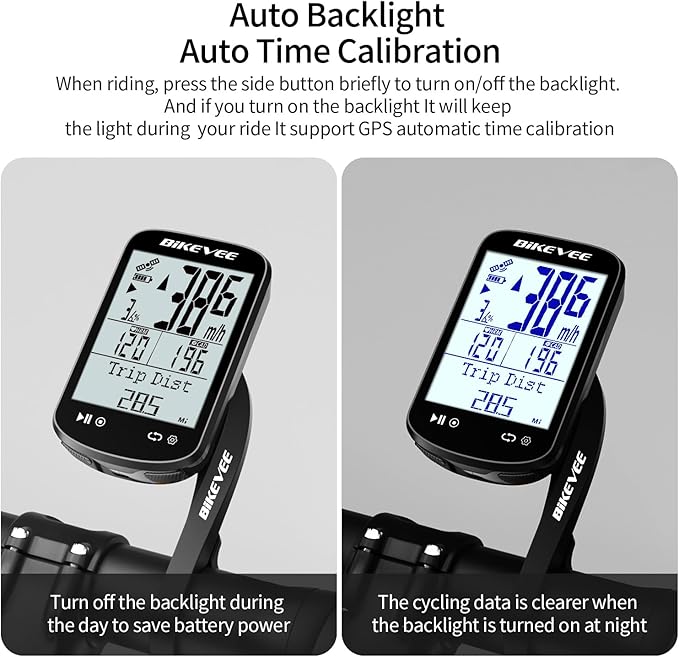 Wireless Bike Computer GPS Bundle, Speedometer & Odometer, Cadence Sensor, Auto Backlight & Auto Stop, IPX7 Waterproof, 2.6" LCD Display