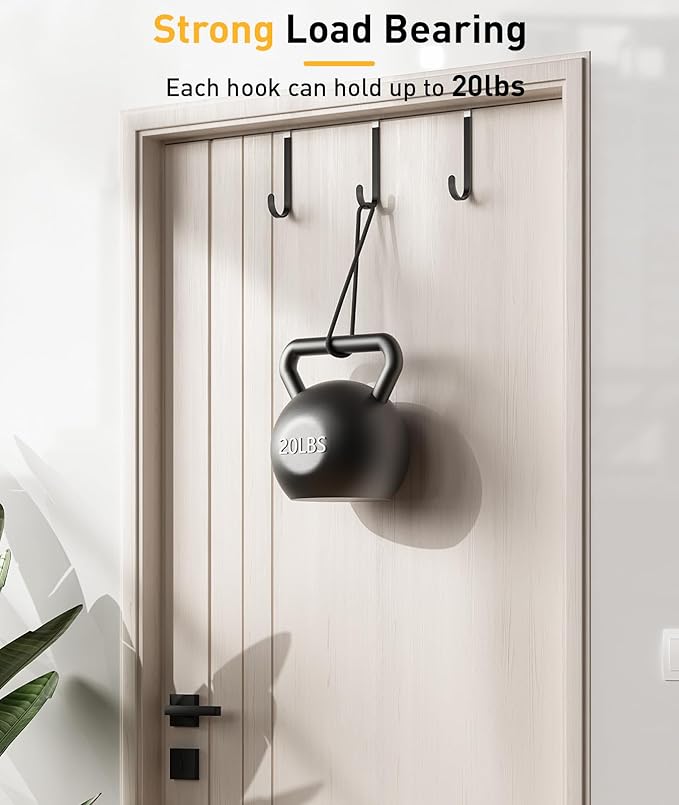 4 Pack Over The Door Hooks, Door Hanger Hook, Towel Hooks for Hanging, Towel Hanger for Bathroom, Fit 1 3/8" Door Black, Dorm Room Essentials