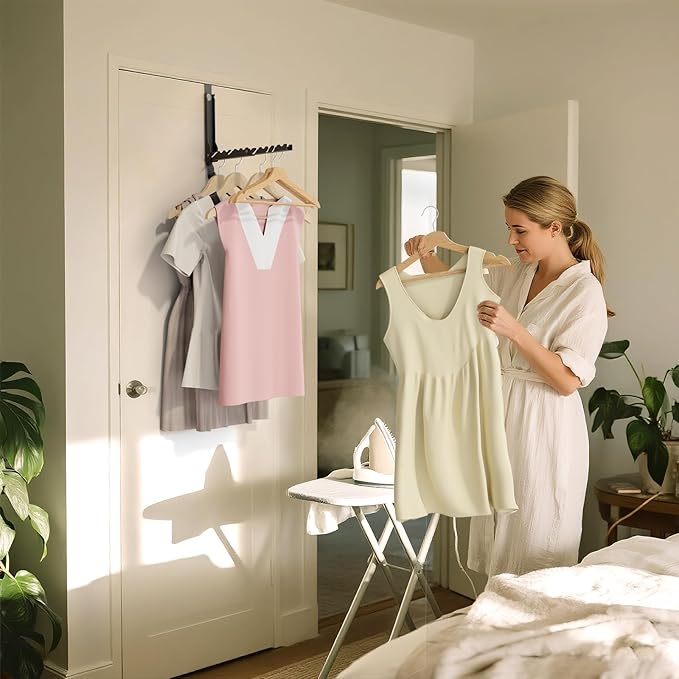 BAKON Over The Door Hangers, Over Door Hooks for Hanging, Small Space Dual Folding Portable Over Door Clothes Hanger for Clothes, Hats, Bags and Towels. (1, Black(Update))