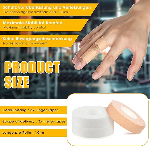 COMNICO Finger Tape, White Extra Strong 0.6-Inch x 32-feet Athletic Tape for Fingers Feet Sweat Volleyball Finger Tape for Outdoor Sports Climbing Football (White Skin Color, 3 Pcs)
