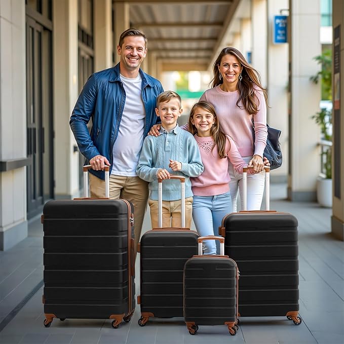 Coolife Luggage 4 Piece Set Suitcase Spinner Hardshell Lightweight TSA Lock(family set-navy, 16/20/24/28)