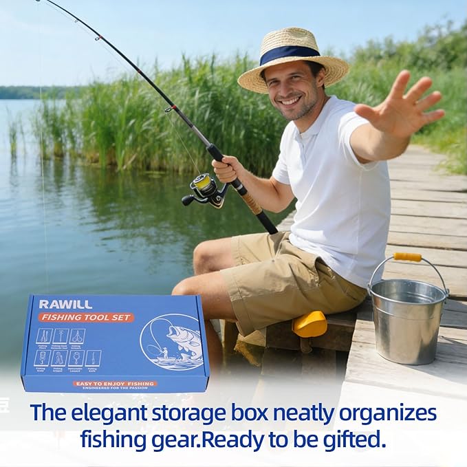 RAWILL Fishing Kit,Filleting Knife,Hook Remover,Fish Grip, Line Cutter,Fishing Scale, Pliers with Lanyards,Not Include Batteries
