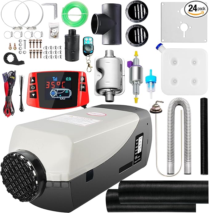 WAYSKA Diesel Air Heater 12V, 15L Tank, Diesel Heater 8KW, Muffler, Diesel Parking Heater with LCD Monitor & Remote Control for Trucks, Trailer, Boat and Motor-Home
