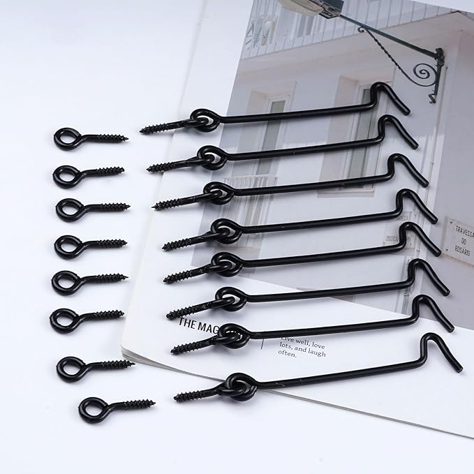 8 Pcs 4 inches Cabin Hook Eye Latch Gate Door Swivel Window Door Hook with Mounting Screws (Black, 4 inches)