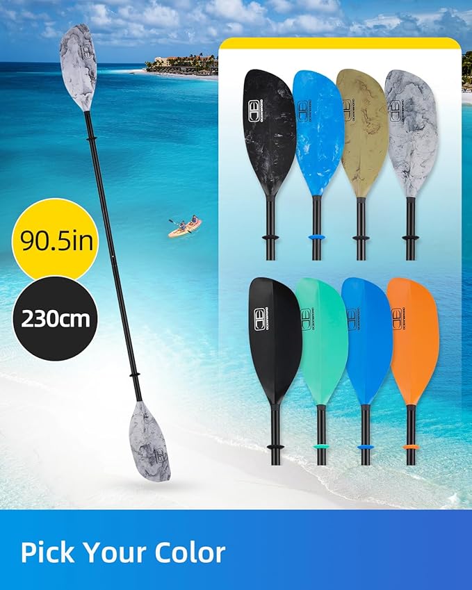 OCEANBROAD カヤックパドル 86インチ/218cm、90.5インチ/230cm アルミ合金シャフト 2ピースフロータブルカヤックオール カヤック、カヌー、ボート用
