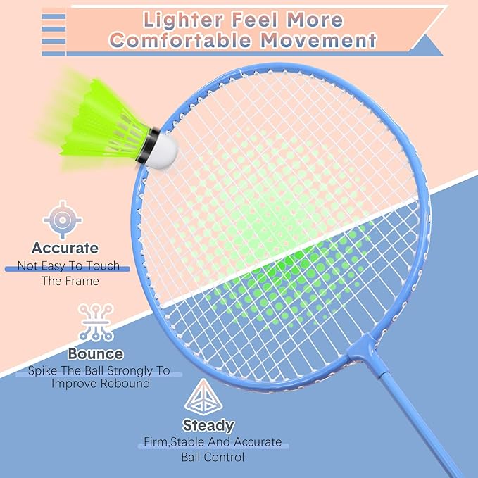 12 Pack Badminton Rackets Set Including Badminton Racquets, Nylon Shuttlecocks and Carry Bag for Outdoor Backyard Games Beginners