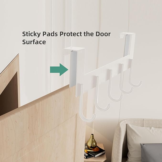 Over The Door Coat Rack,Over The Door Towel Hanger Drying Rack,Heavy Duty Aluminum Over The Door Towel Rack Hooks for Hanging Coat, Bag, Robe - 5 Hooks White Color 2 Pack