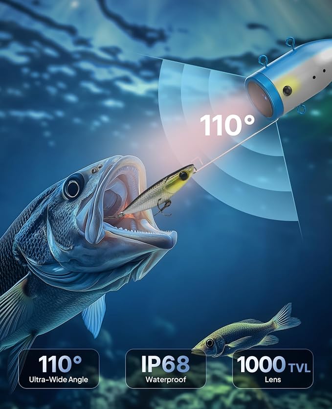 Eyoyo Underwater Fishing Camera, Ice Fishing Video Camear 1000TVL with 7 inch LCD Monitor, Waterproof Camera, 12pcs Infrared Lights Fish Finder for Ice Fishing, Lake, Boat
