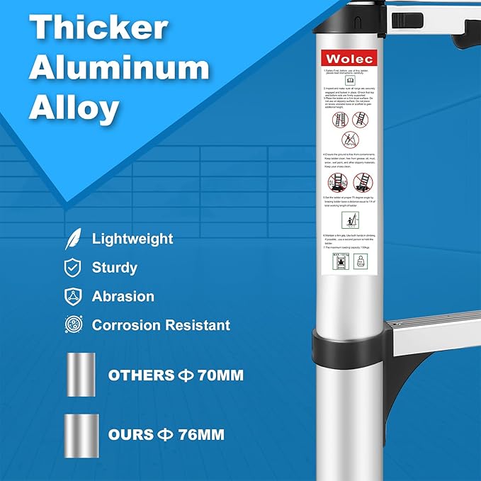 Telescoping Ladder, 10.5FT Aluminum Lightweight Portable Telescopic Ladder with Hook, Stabilizers & Wheels, Heavy Duty 330lbs Max Capacity, Extension Ladder for Roofs, RVs, Outdoor-Sliver