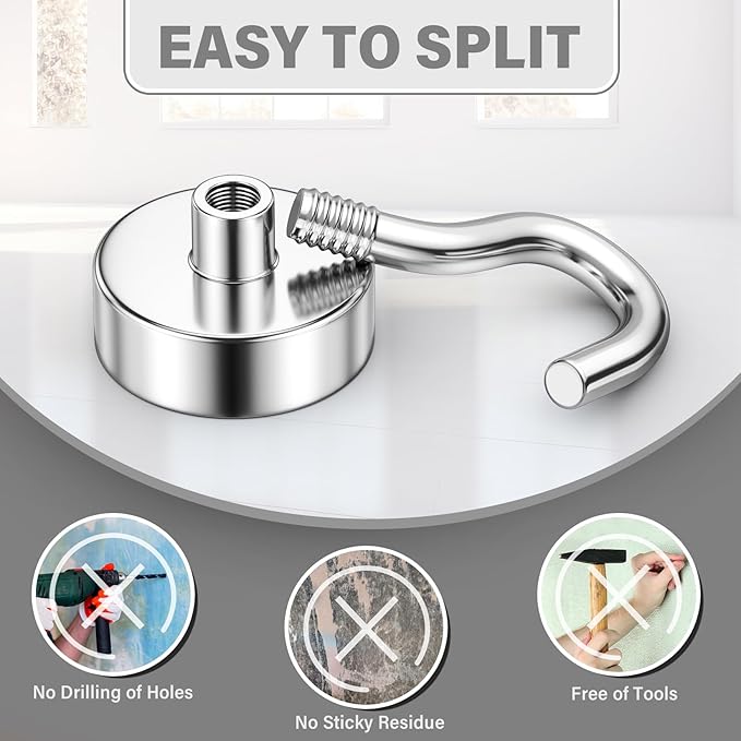 8 Pack Magnetic Hooks for Cruise Cabins, 30 LB Neodymium Magnets with Hooks, Heavy Duty Magnet Hooks for Hanging, Kitchen, Office, Towels, Curtains, Mug Holders (Silver)