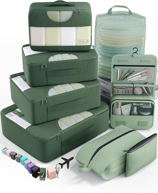Veken 8 Set Packing Cubes for Travel Essentials, Suitcase Organizer Bags in 4 Sizes, Carry-On Luggage Accessories with Large Laundry & Hanging Toiletry Bag, Must-Have for Airplane, Road Trip & Camping