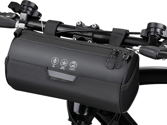 WOTOW Bike Handlebar Bag Waterproof - Bicycle Handlebar Roll Bag with Large Reflective Area, Bike Front Pouch with Waterproof Zipper Shoulder Strap Removable Straps for Cycling (Cylinder, 2.4L)