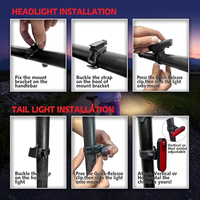 Kunhe USB-C Rechargeable Bike Lights Front and Rear(2or4or10or20 Packs) Night Riding for Kids &Adults 3 Lights Modes Used as a Safety Indicator Light for Skateboards Strollers and Wheelchairs