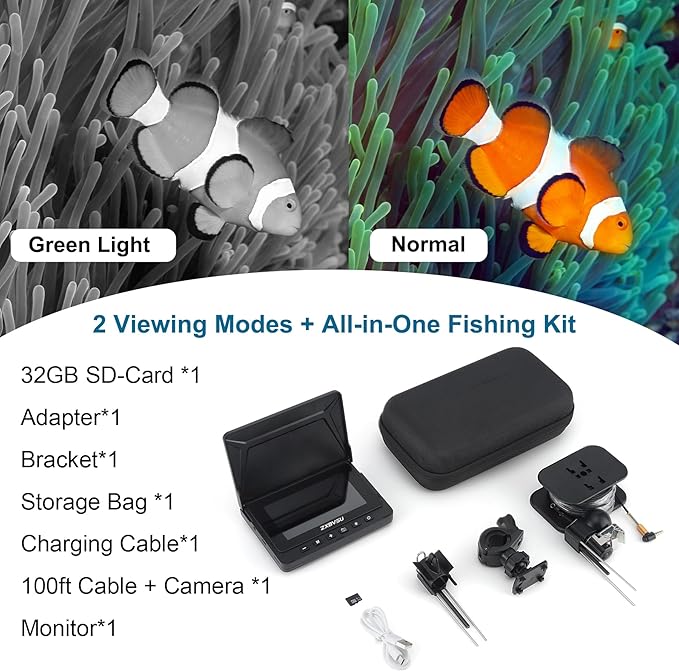 Underwater Fishing Camera with DVR Recording, 4.5" IPS Screen, 220° Ultra-Wide View, 32GB SD Card, 100ft Cable, Ice Fishing Camera, Portable Fish Finder for Lake Kayak Boat Fishing