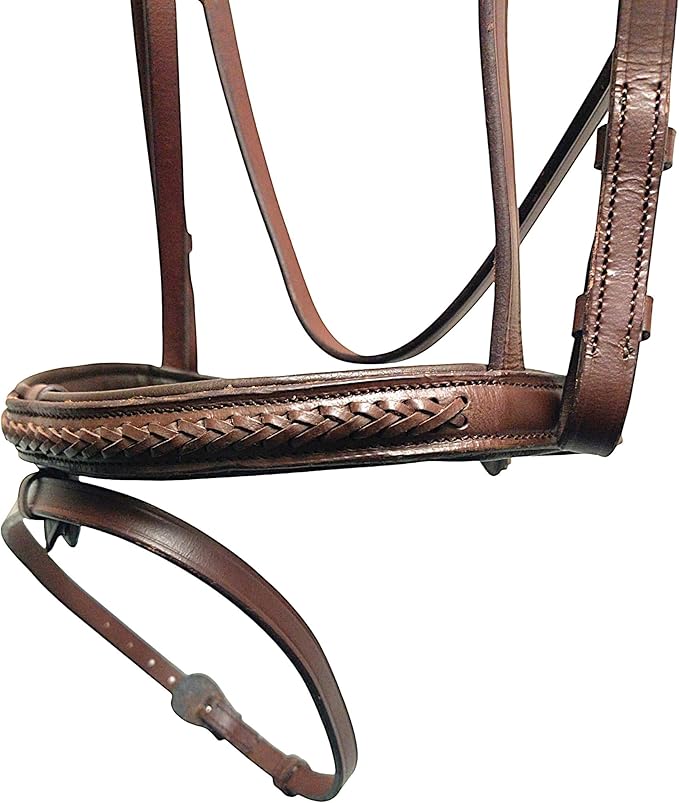 Braided Havana Brown Leather Bridle with Removable Flash – Padded Browband & Noseband – Horse Riding Bridle for Schooling & Show - Size Full