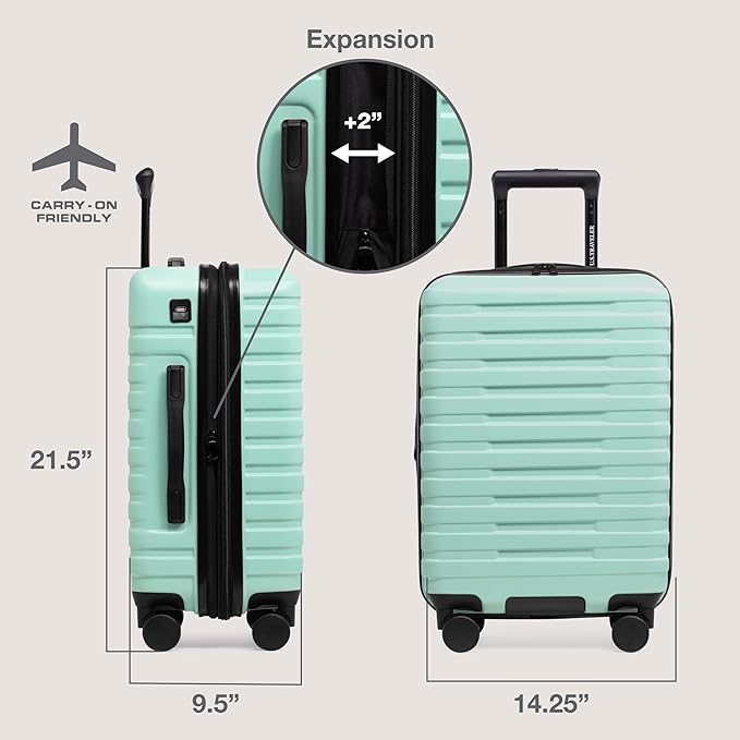 U.S. Traveler Boren 拡張可能ハードサイド 頑丈な旅行用荷物 8つのスピナーホイール付き、ミント、機内持ち込み22インチ