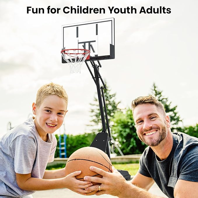BACKYARD BLITZ Basketball Hoop, 44&48IN&54IN Backboard Portable Basketball Goal System, 10FT Hand-Crank Adjustable Basketball Hoops Outdoor