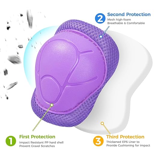 BOSONER Basic Kids Protective Gear: Kids Knee Pads and Elbow Pads with Wrist Guards Set for 3-15 Years - Design for Roller Skates, Cycling, BMX Bike, Skateboard, Inline Skating, Scooter Riding Sports