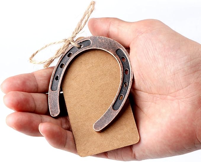 OurWarm 10pcs Good Lucky Horseshoe Wedding Favors with Kraft Tags Rustic Horseshoe Gifts for Vintage Wedding Party Decorations