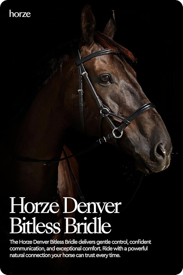 HORZE Denver Soft Leather English Side Pull Bitless Bridle for Horses | Web Reins Included