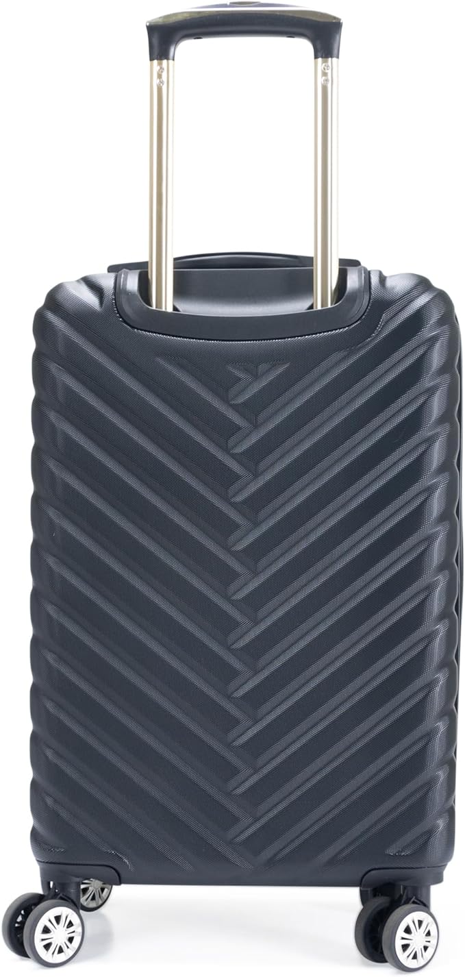 Kenneth Cole REACTION マディソンスクエア 軽量 ハードサイド シェブロン 拡張可能 スピナーラゲッジ, ブラック, 20インチ 機内持ち込み
