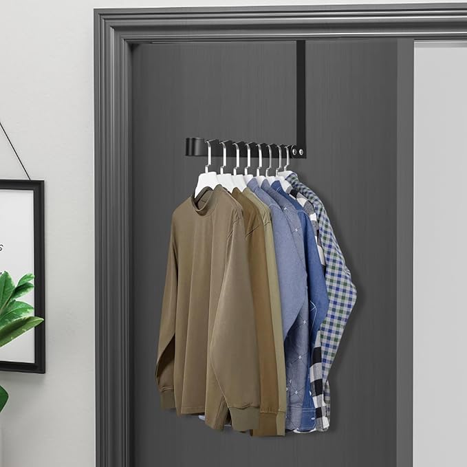 FYY Over The Door Hooks Hanger, 1 Pack Collapsible Folding Over Door Clothes Drying Rack Space Saving Laundry Hanging Storage Hook for Clothing, Coats, Towels for Bedroom Bathroom Black