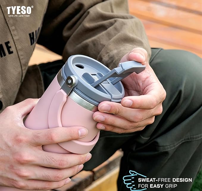 TYESO Tumbler with Handle,Tumbler with Straw, Vacuum Insulated Water Bottle,Double Wall Stainless Steel Coffee Cup Travel Mug Leak Proof Flip (Pink, 40 oz)