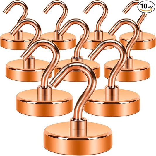 Neosmuk Magnetic Hooks, Heavy Duty 85lb+ Strong Magnet Hook for Cruise Cabins, Cruise Ship Essentials for Hanging, Metal Wall Refrigerator Hangers (Bronze, 10 Pack)