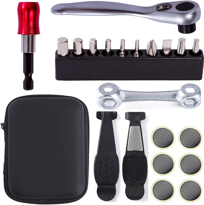 YBEKI Bike Repair Tool Kit - Professional Bicycle Multi-Tool with Ratchet Wrench, 10 Precision Bits, Tire Levers & Patches, Bone Wrench, Portable Storage Bag - Essential MTB Road Bike Maintenance Set