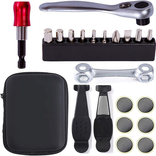YBEKI Bike Repair Tool Kit - Professional Bicycle Multi-Tool with Ratchet Wrench, 10 Precision Bits, Tire Levers & Patches, Bone Wrench, Portable Storage Bag - Essential MTB Road Bike Maintenance Set