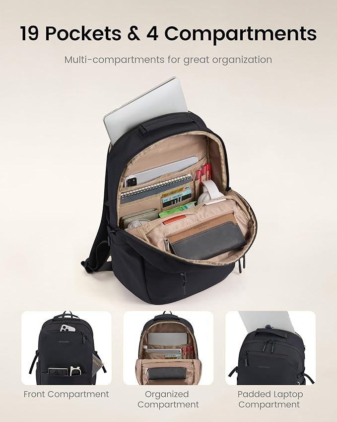 LOVEVOOK Laptop Backpack for Women Men with Giant Tumbler Holder - 17.3Inch Work Computer Travel Backpack with Laptop Compartment, Water Resistant, Cute Commuter College Teacher Nurse Purse Bag,Black