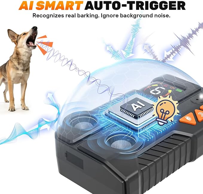 2026 Anti Barking Device for Dogs, Automatic Ultrasonic Dog Bark Deterrent with AI Detection, 2 Enhanced Emitters, 4 Adjustable Modes, IPX6 Rechargeable Stop Barking Device for Indoor Outdoor