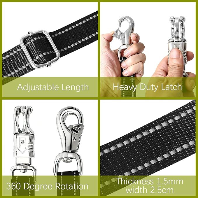 Cross Ties for Horses 2 Pack, Horse Trailer Tie with Panic Snap & Bull Snap, Adjustable Nylon Cross Tie Adjusts 44.5" to 78.7" for Horse Supplies, Black