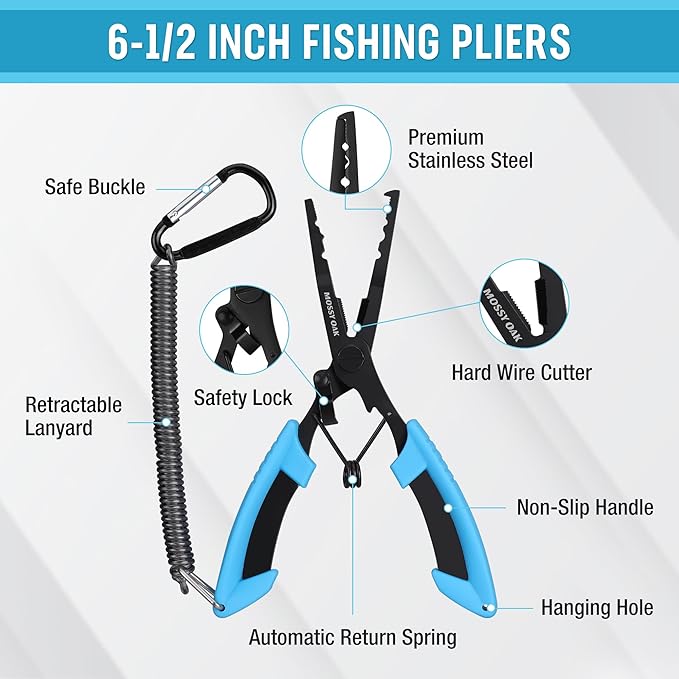 Mossy Oak Fishing Tools Kit- Fishing Plier, Fish Lip Gripper, Multifunctional Fishing Hook Remover with Lanyards Sheath, Saltwater Resistant Fishing Accessories & Equipment, Fishing Gifts for Men