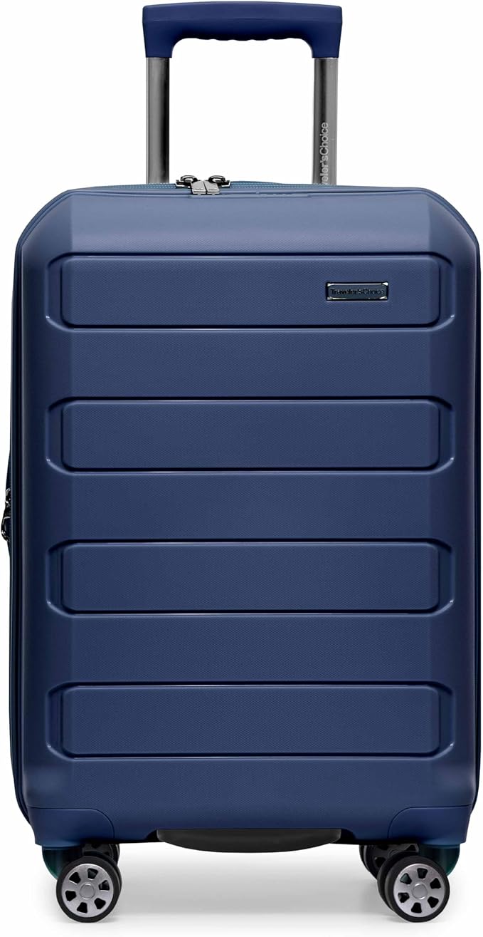 Traveler's Choice Pagosa ハードシェル拡張可能荷物 スピナーホイール付き、ネイビー、22インチ機内持ち込み