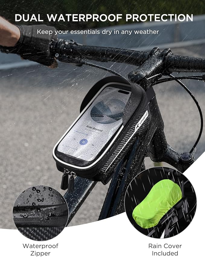 whale fall Hard Casing Bike Bag, Bike Accessories for Adult Bikes, Gifts for Men, Mens Gifts for Birthday,Bicycle Enthusiasts,Sturdy/Lighter/Waterproof, 4” - 7” Cellphone, Black-Reflective Strip