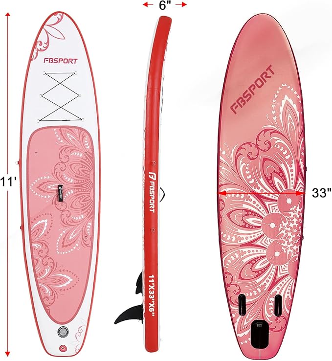 FBSPORT 11' Premium Stand Up Paddle Board, Yoga Board with SUP Accessories & Carry Bag | Wide Stance, Surf Control, Non-Slip Deck, Leash, Paddle and Pump for Youth & Adult