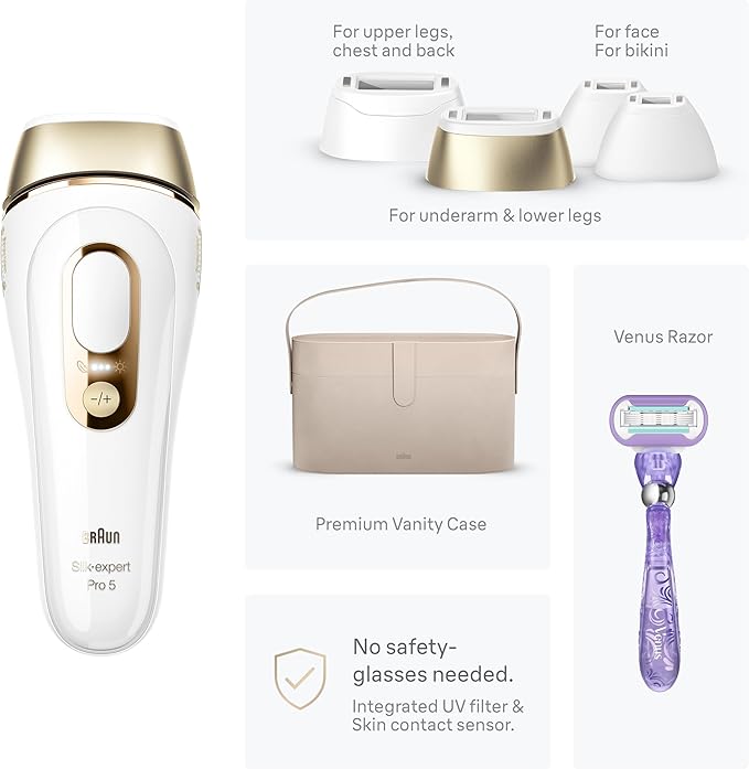 Braun IPL, Silk·Expert Pro 5, IPL Hair Removal for Women and Men, Permanent Laser Hair Reduction At-Home, 4 Heads, IPL5347